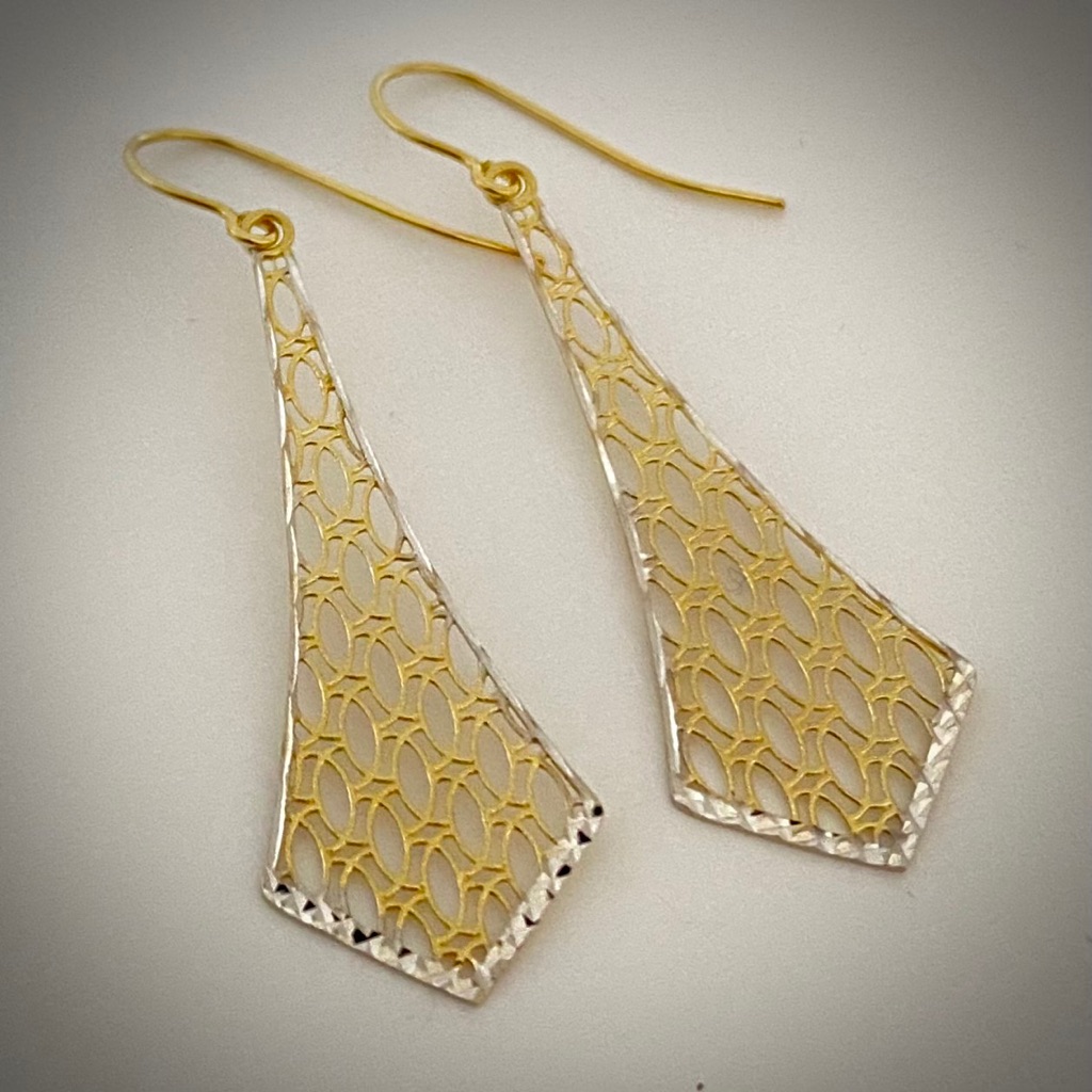 Solid 14k Gold Two Tone Dangle Earrings